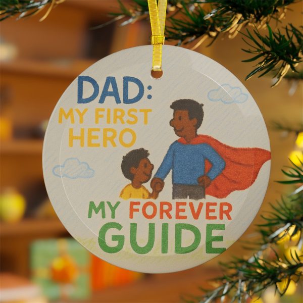 Dad: My First Hero - Dark Skin - Glass Ornament - Image 2