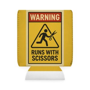 Warning Runs With Scissors Can Cooler Sleeve