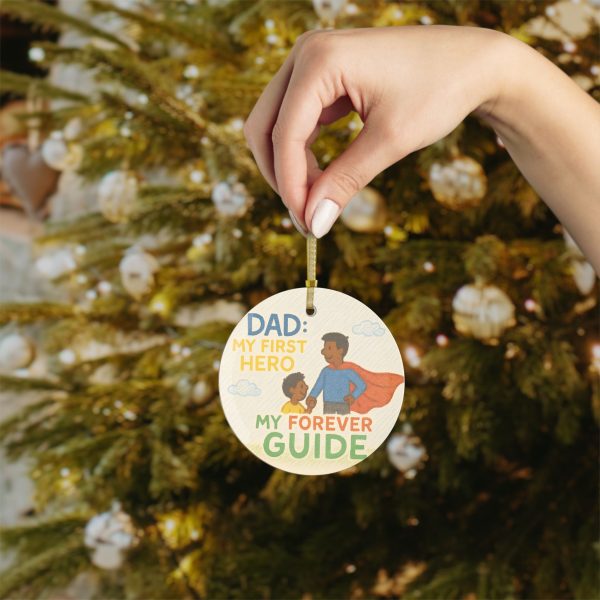 Dad: My First Hero - Dark Skin - Glass Ornament - Image 3