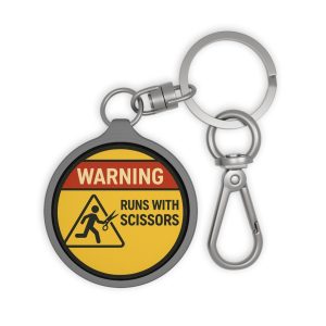 Warning Runs With Scissors Keyring Tag