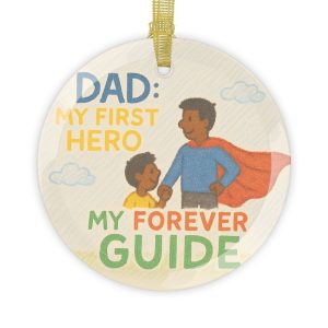 Dad: My First Hero - Dark Skin - Glass Ornament