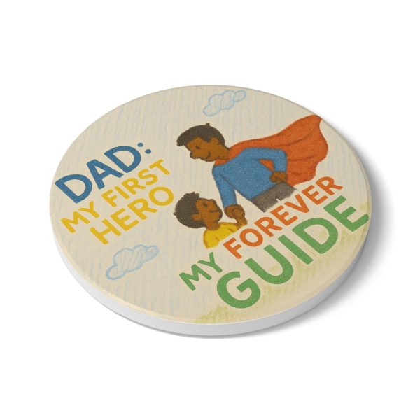 Dad: My First Hero - Dark Skin - Ceramic Coaster - Image 3