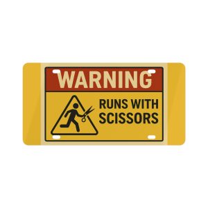 Runs with Scissors Warning License Plate